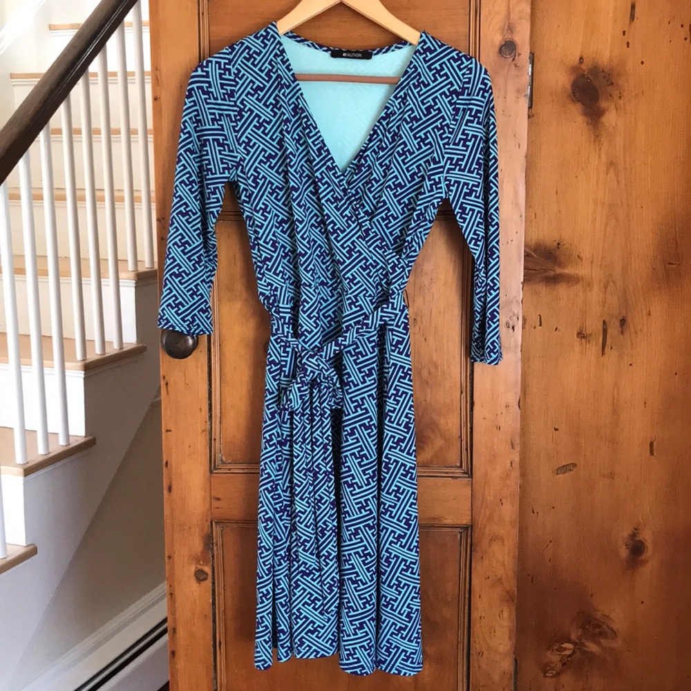 Patterned faux wrap dress